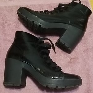 Black Combat Patent leather Boots